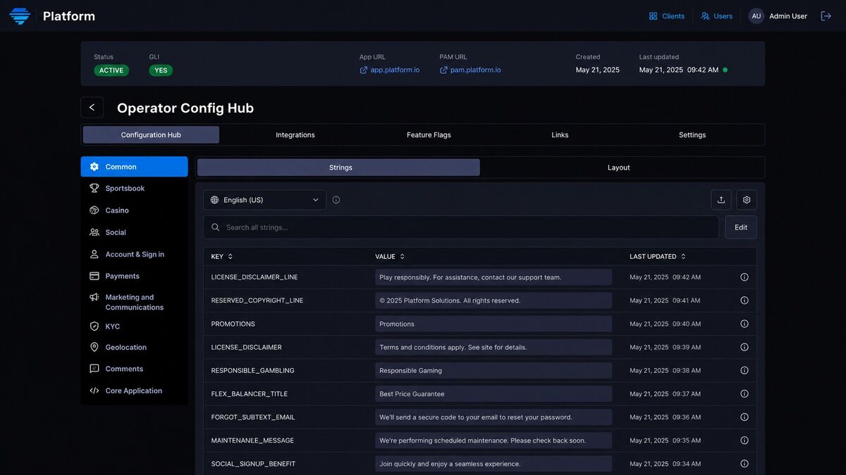 Turnkey configurable language strings